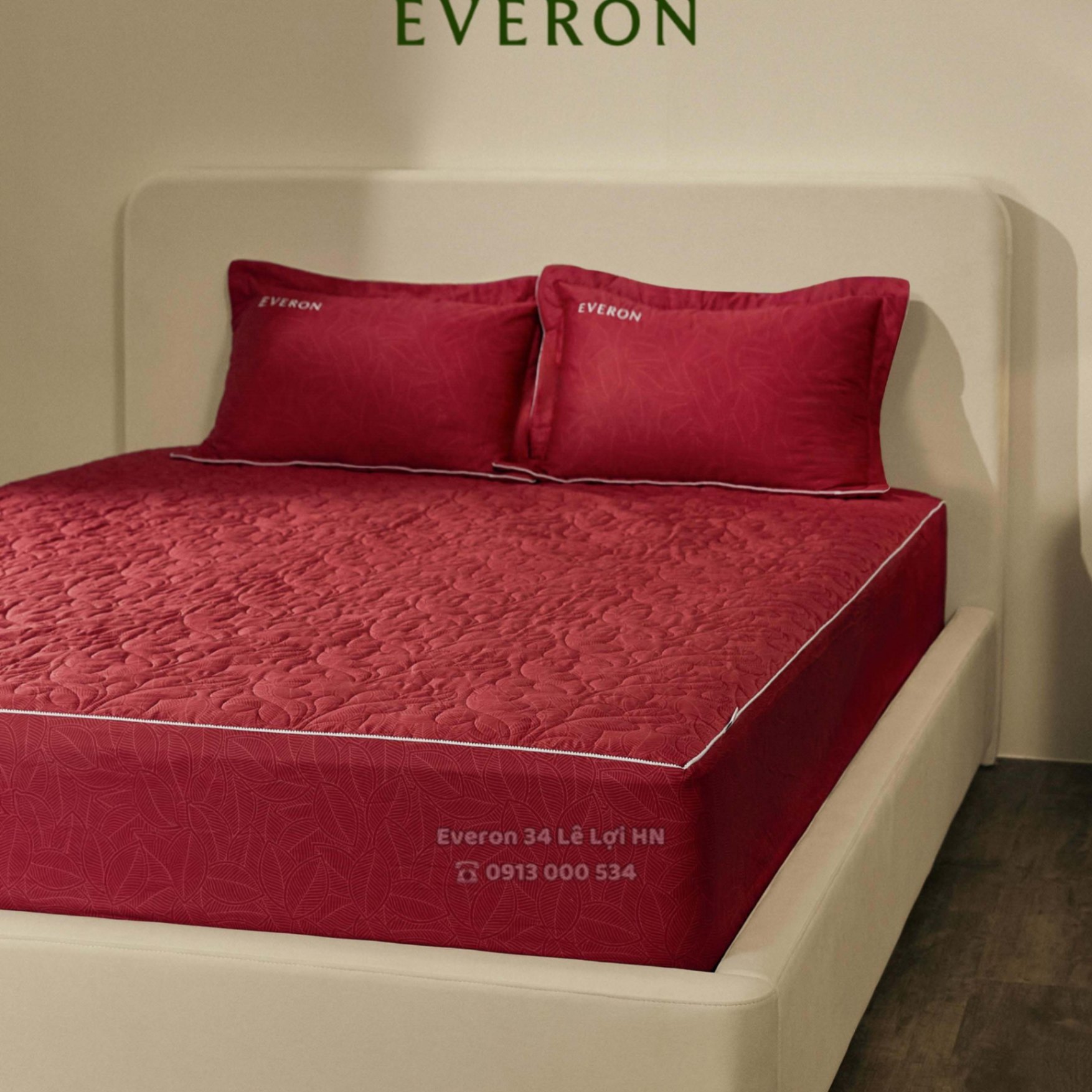 Mẫu chăn ga gối EVERON EPC 26016 Lá Thu Đỏ vải Cotton