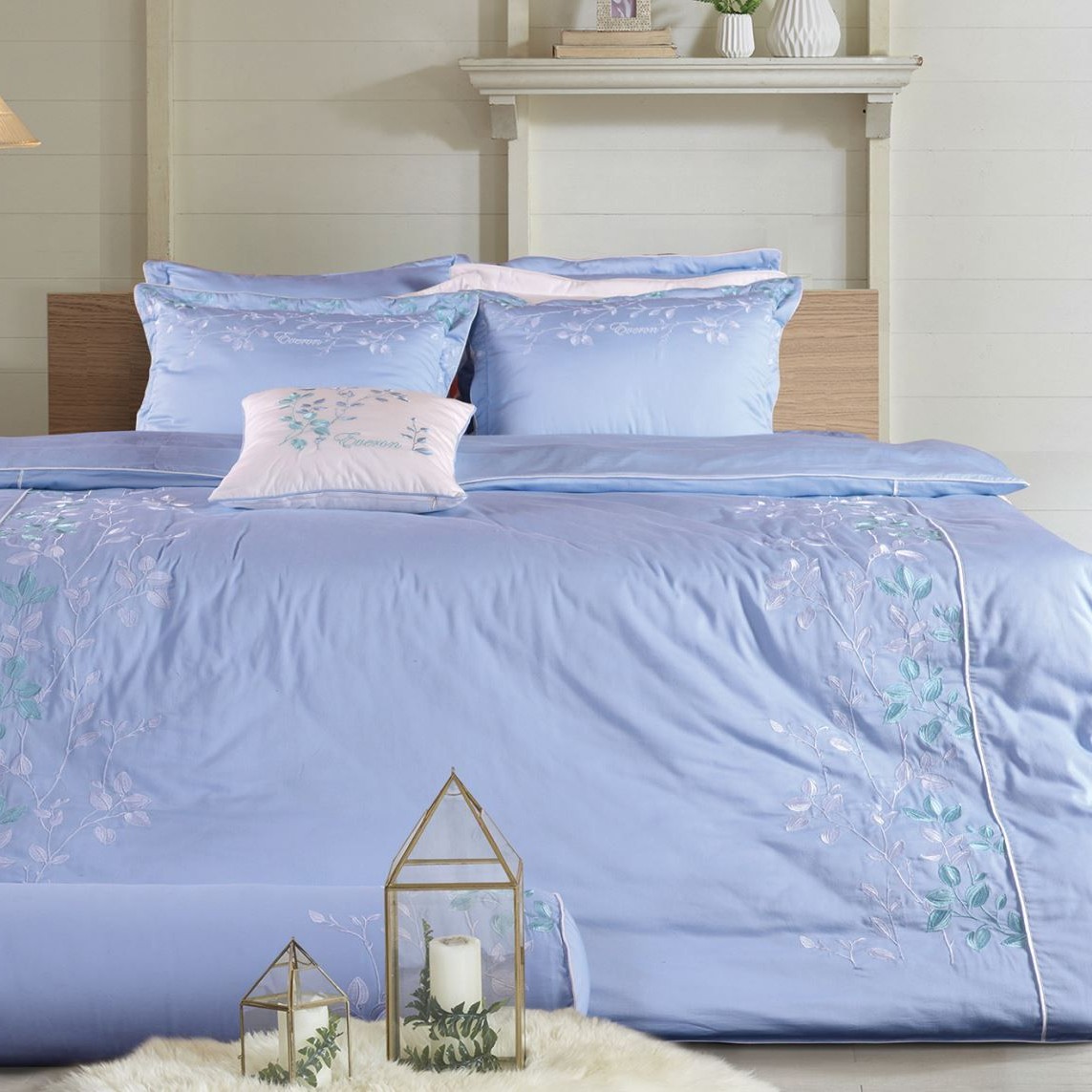Bộ chăn ga Everon ESC 19001 vải cotton - Xanh nhẹ nhàng