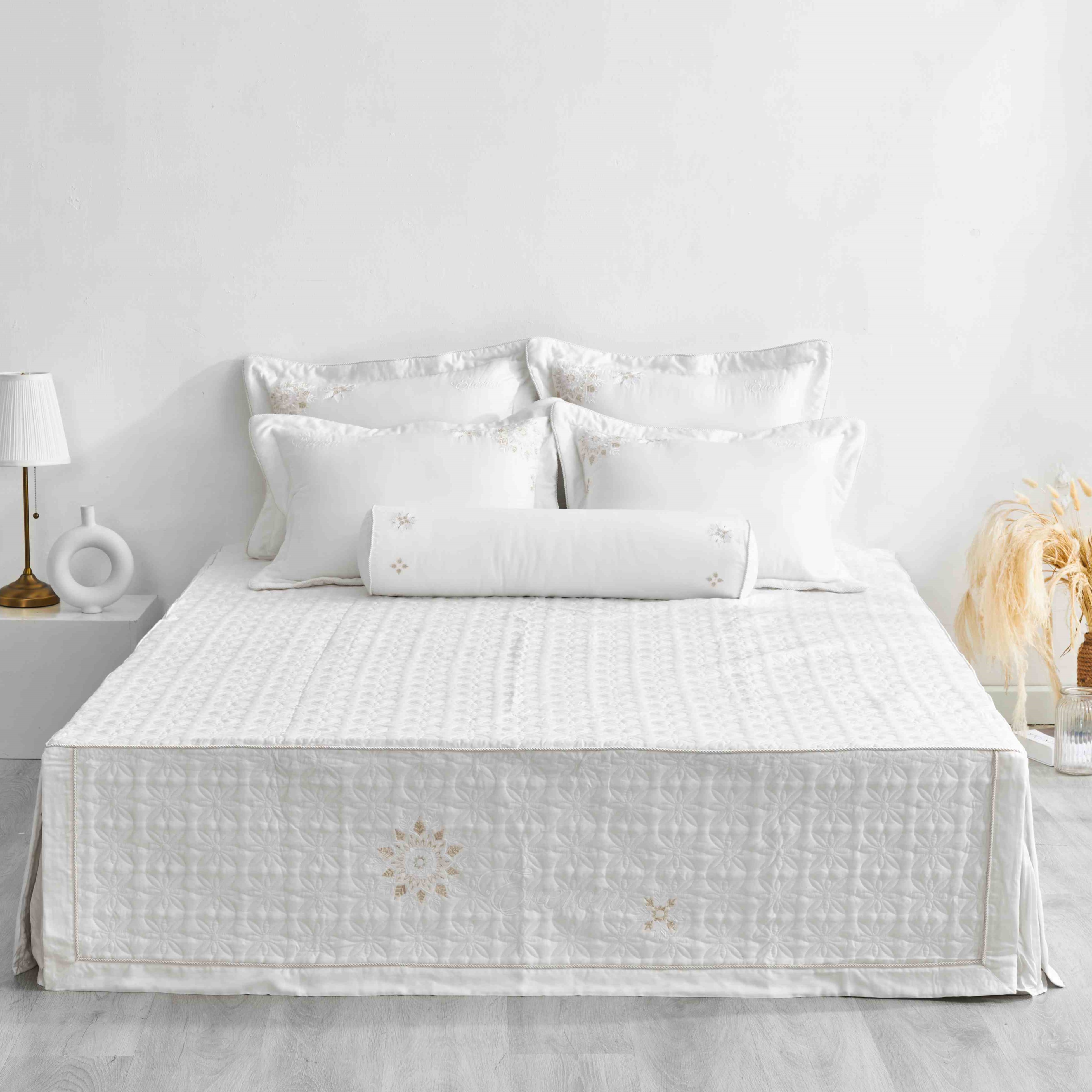 Bộ chăn ga Everon EST 21034 (Vải Tencel) màu trắng Snow