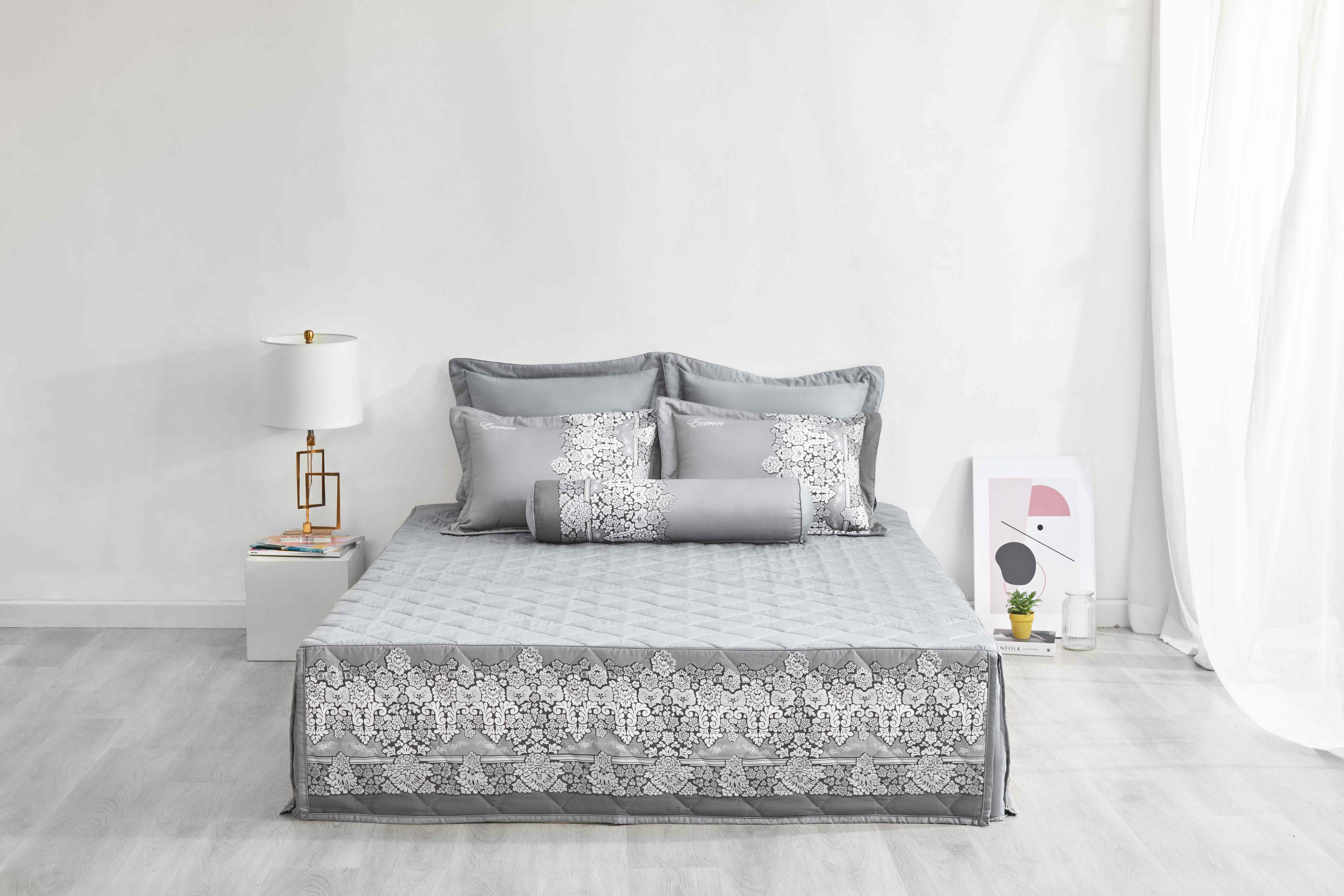 Bộ chăn ga Everon Grey (Vải Tencel) màu ghi xám