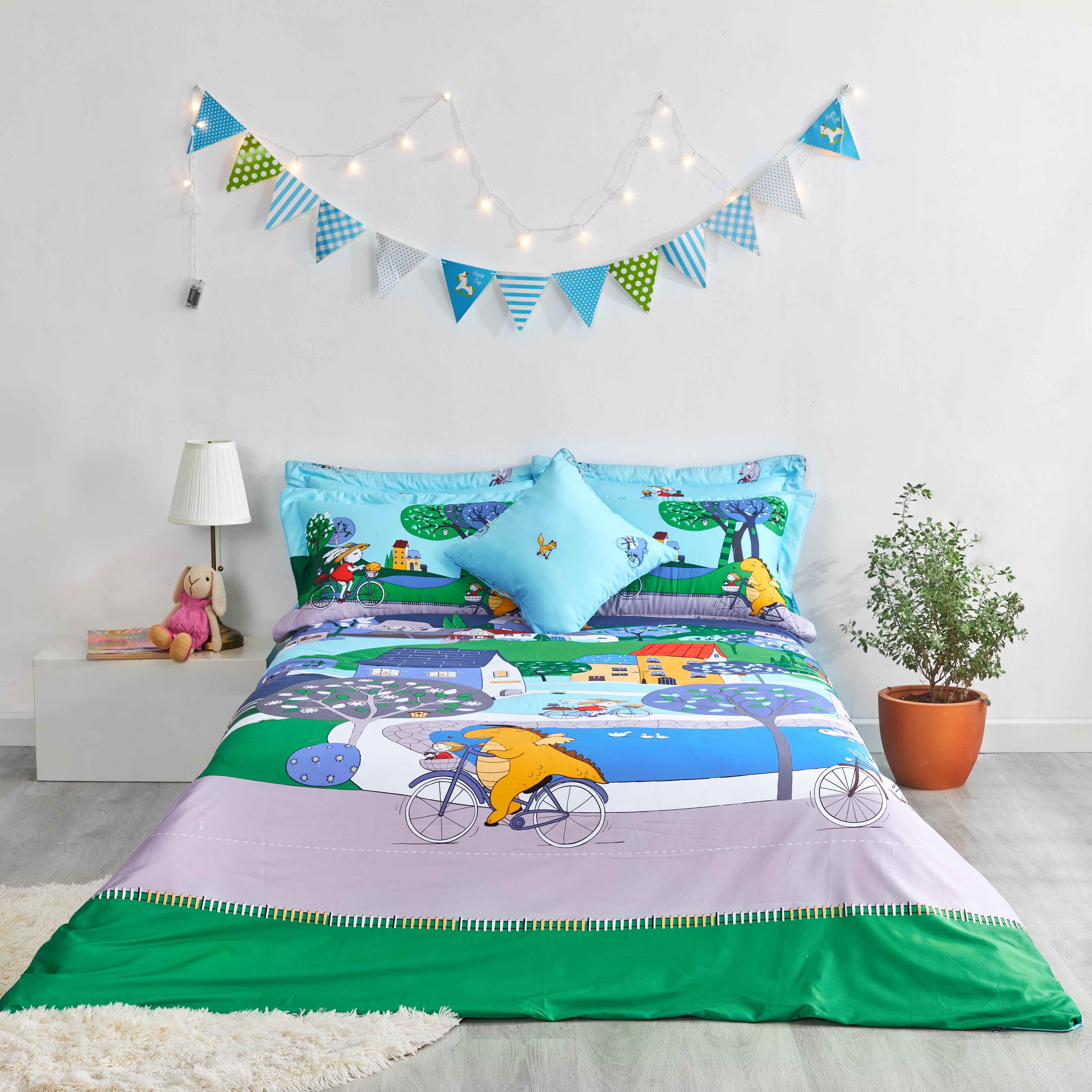 Mẫu Chăn ga PHỦ Everon EPC 21053 (Vải Cotton) họa tiết cute cho bé màu xanh