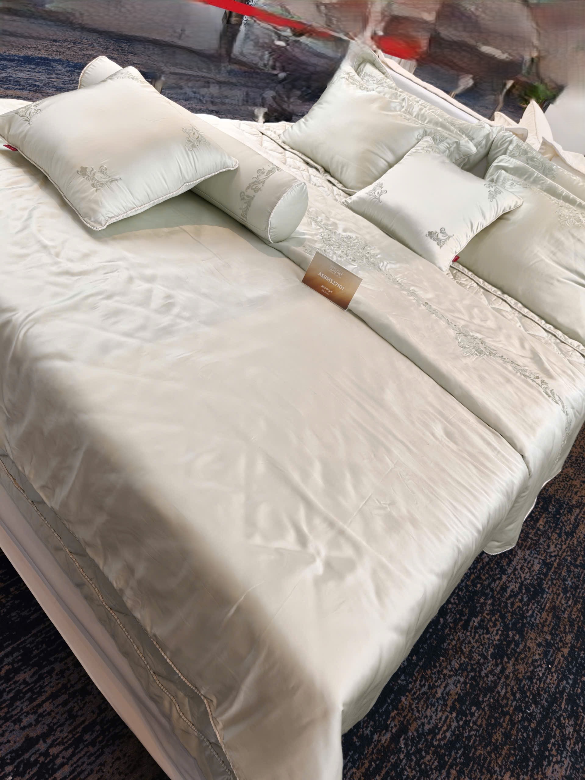 Mẫu chăn ga Artemis cao cấp màu xanh pastel ASBM 27101