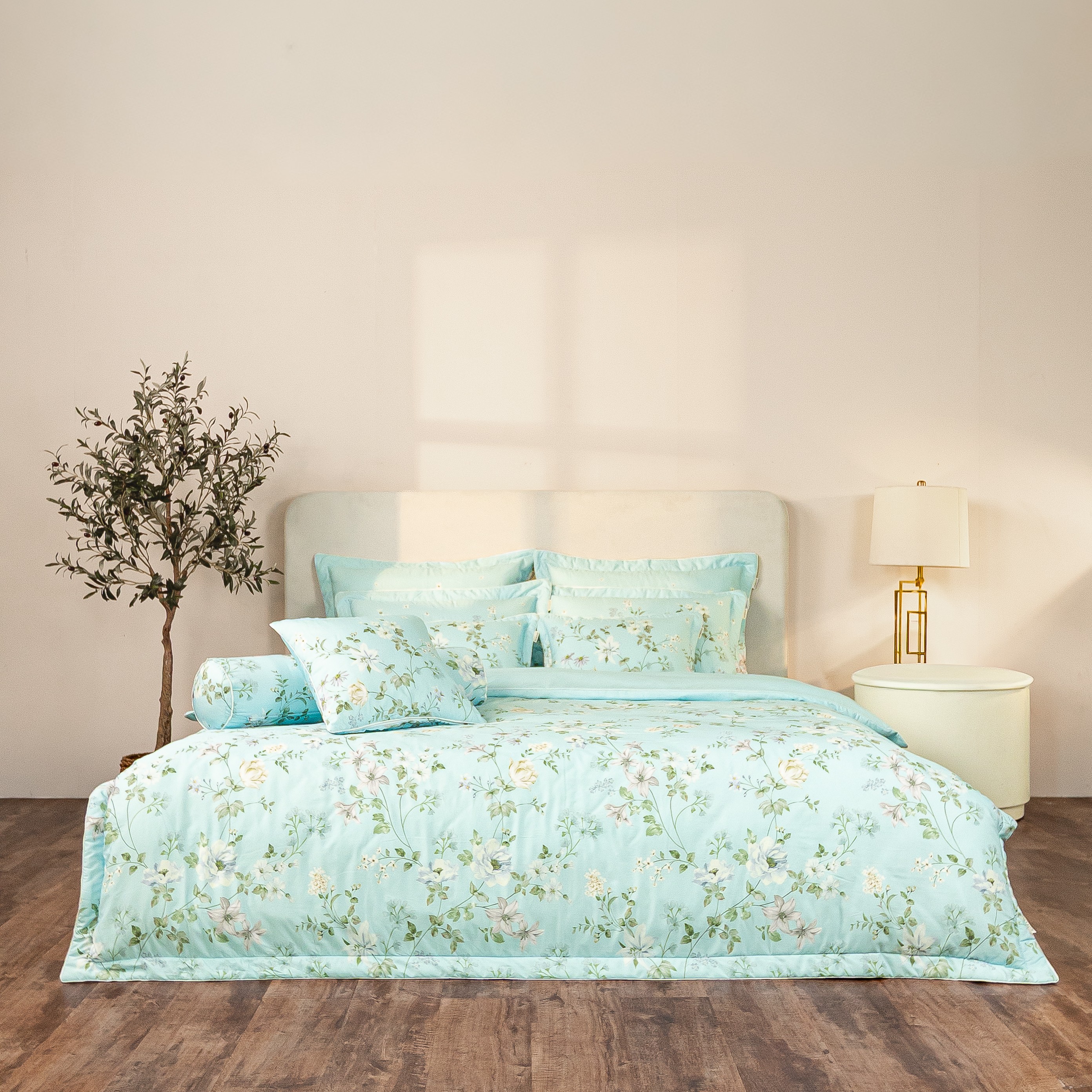 Mẫu chăn ga EVERON màu hoa xanh pastel vải Modal cotton EPMOC 27024
