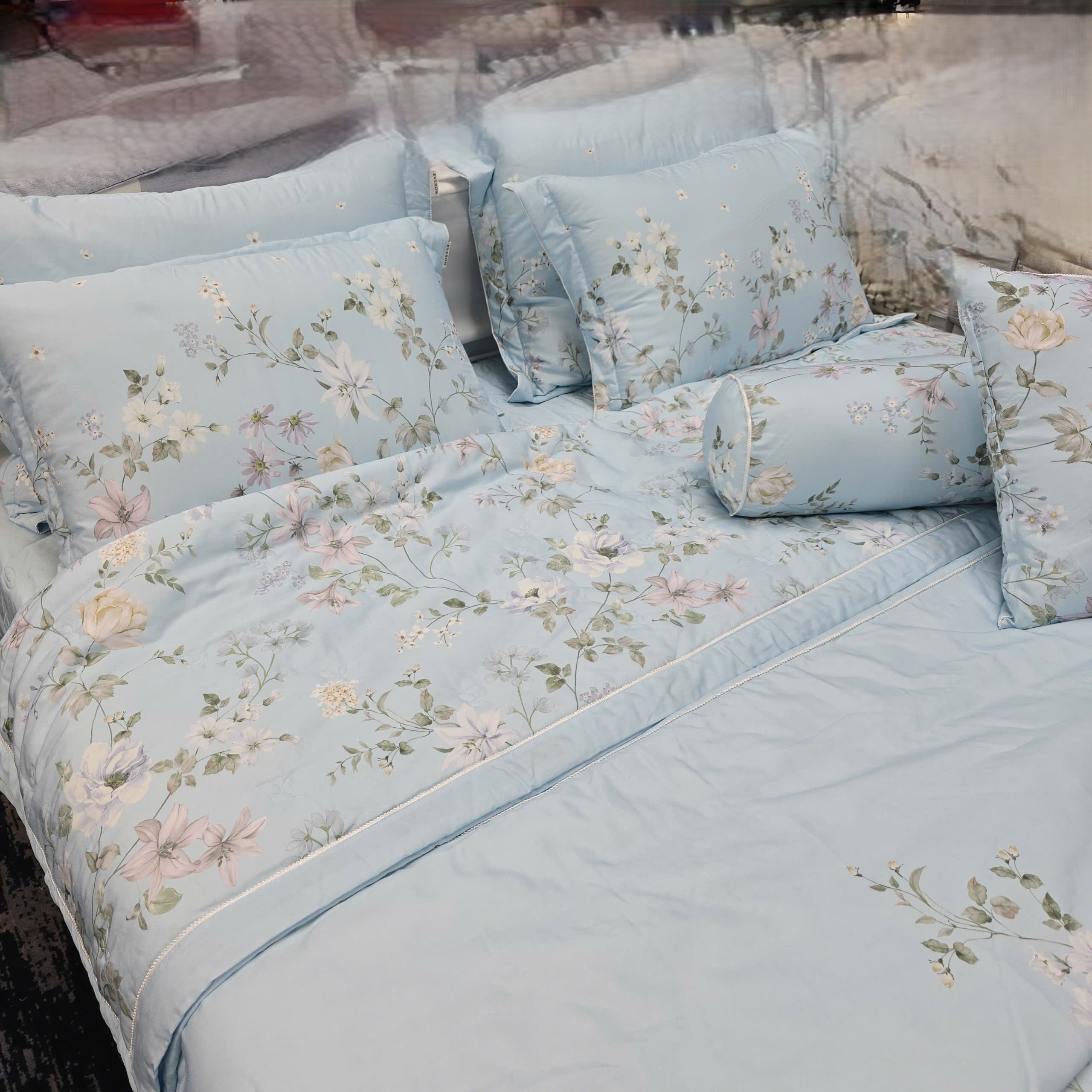 Mẫu chăn ga EVERON màu hoa xanh pastel vải Modal cotton EPMOC 27024