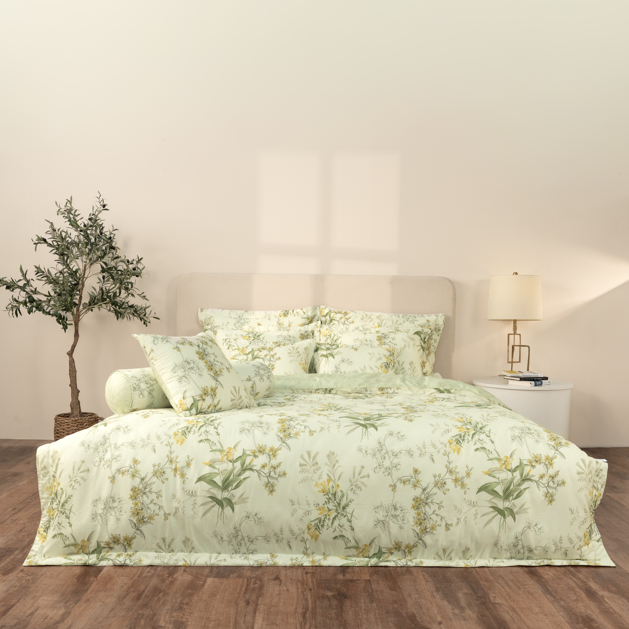 Mẫu chăn ga EVERON màu hoa xanh vải Modal cotton EPMOC 27025