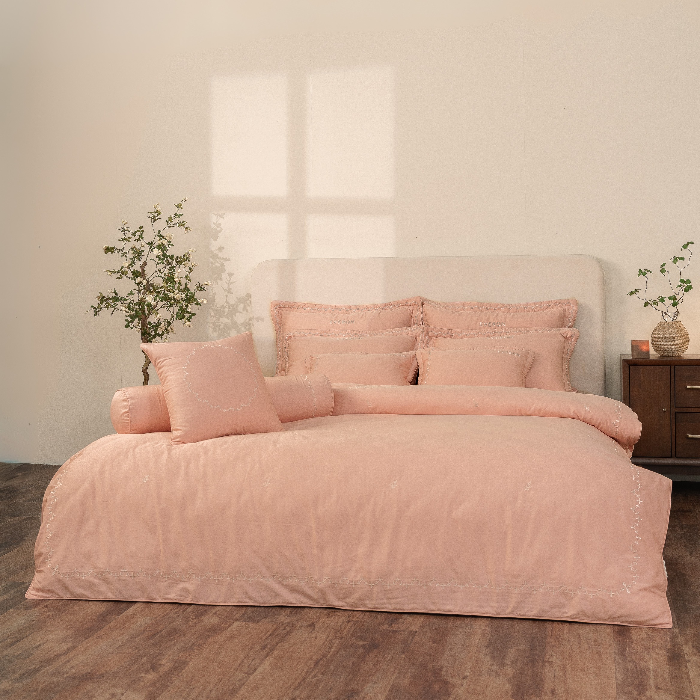 Mẫu chăn ga EVERON màu hồng pastel vải Modal cotton ESMOC 27008