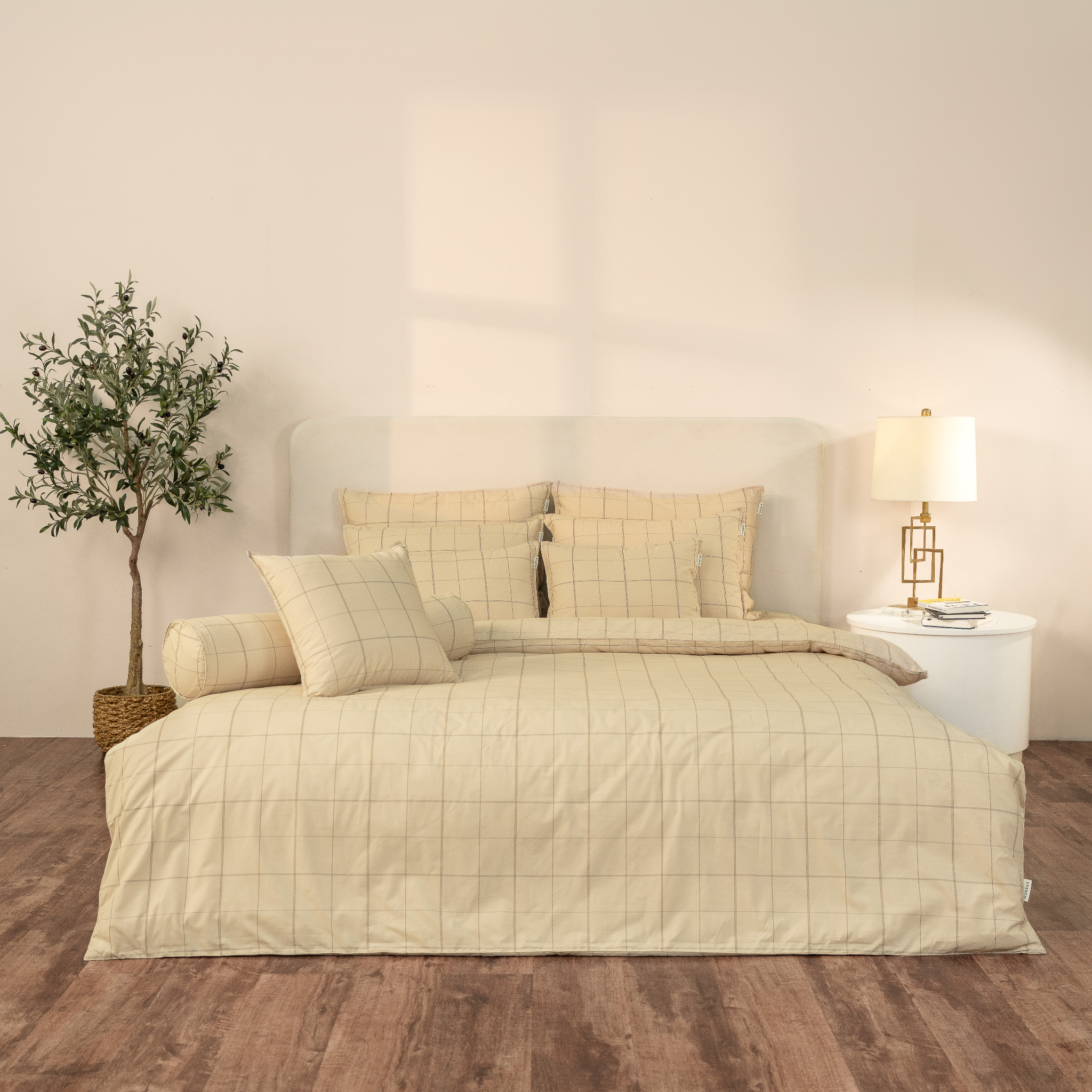 Mẫu chăn ga Everon màu kẻ ghi 100% cotton EPC 27032
