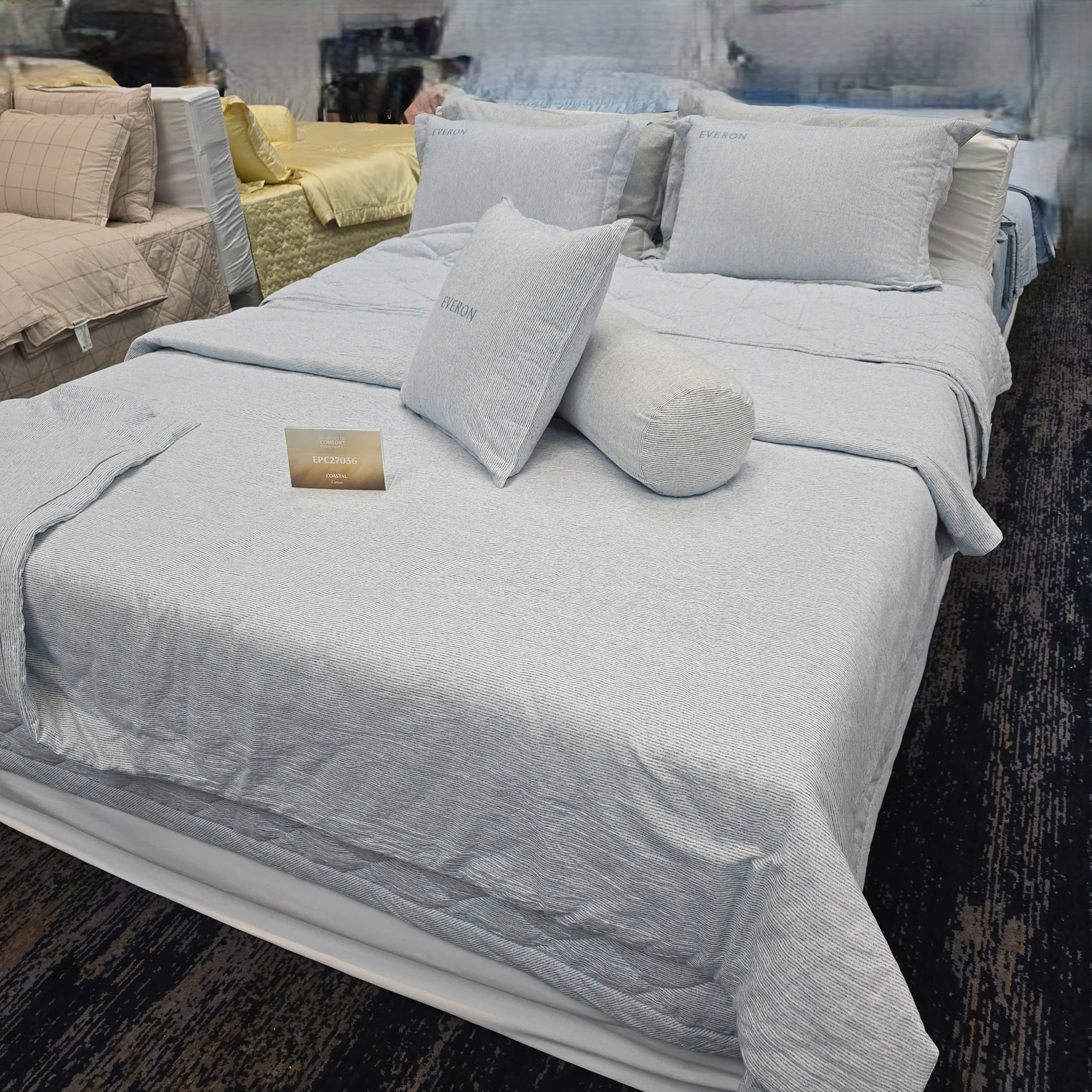 Mẫu chăn ga Everon màu kẻ xanh nhạt 100% cotton EPC 27036