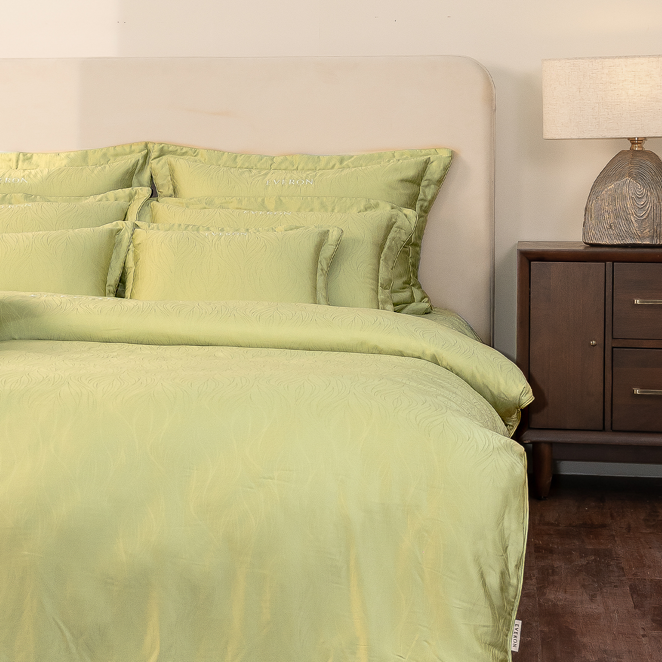 Mẫu chăn ga Everon màu xanh nõn chuối vải Tencel Jacquar ESTJ 27017