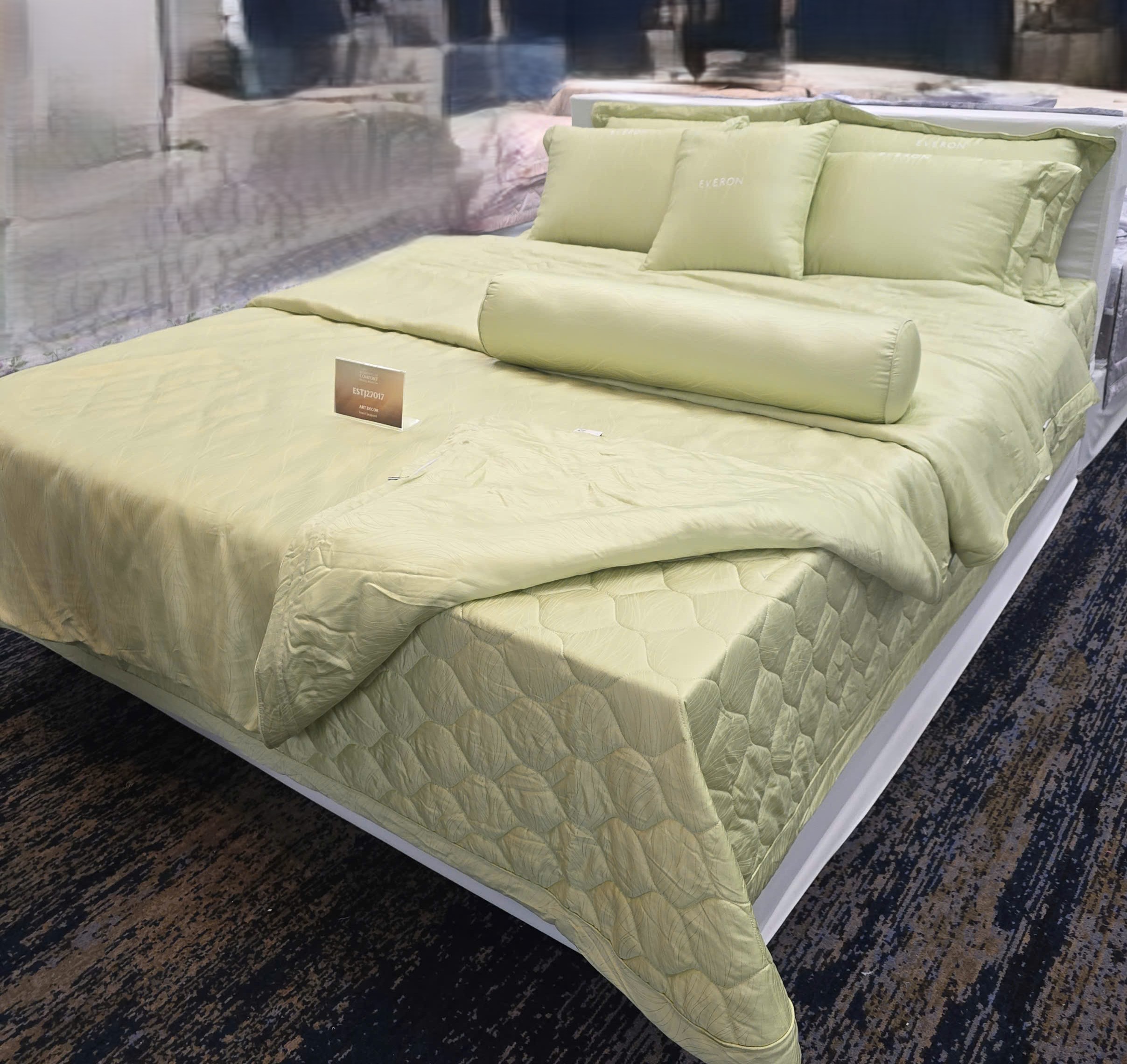 Mẫu chăn ga Everon màu xanh nõn chuối vải Tencel Jacquar ESTJ 27017