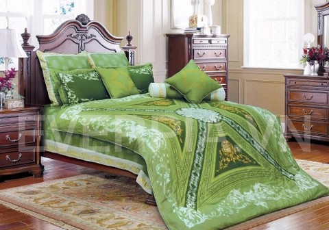 SALE 60% Bộ chăn ga Everon Artemis cao cấp AP 1611 màu xanh cốm họa tiết in
