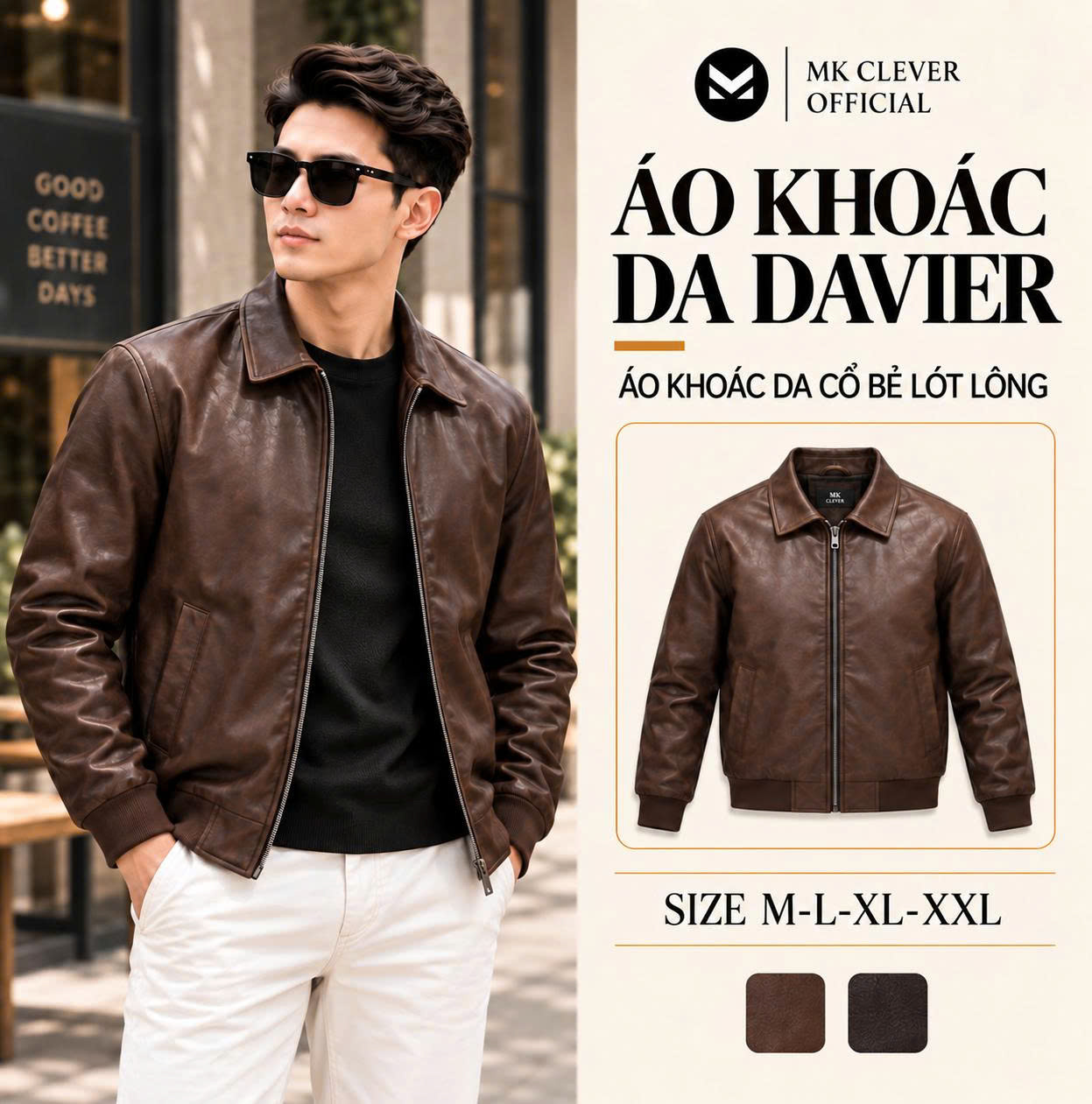 Áo Khoác Da Cổ Bẻ Davier