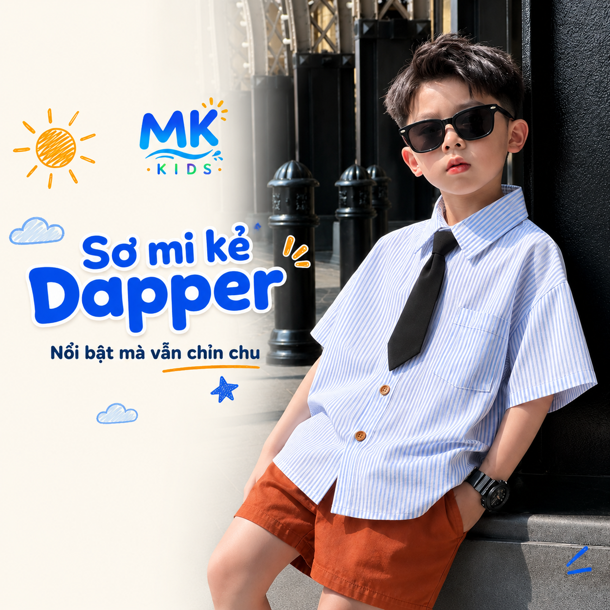 Áo Sơ Mi Sọc Bé Trai Dapper MK Kids