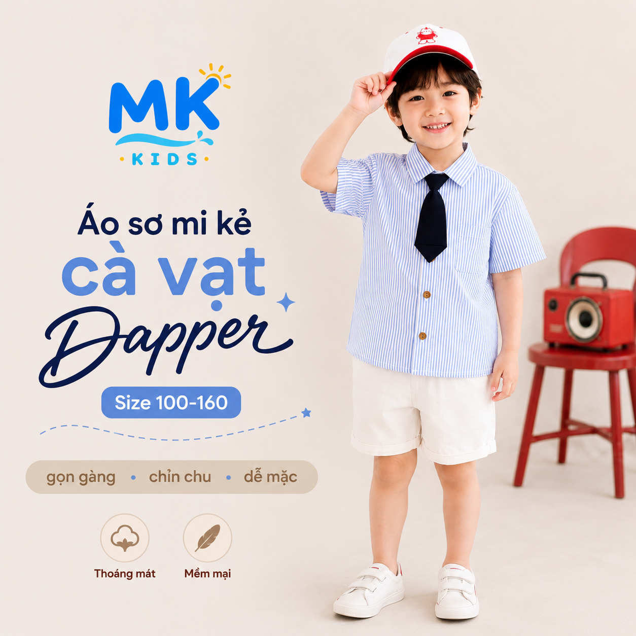 Áo Sơ Mi Sọc Bé Trai Dapper MK Kids