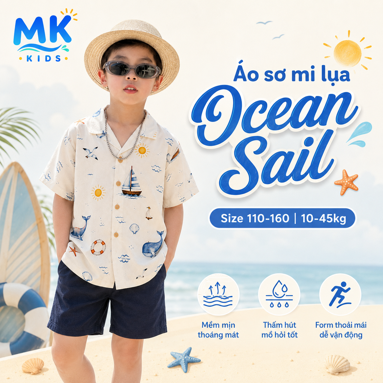 Áo sơ mi lụa bé trai Ocean Sail Kid