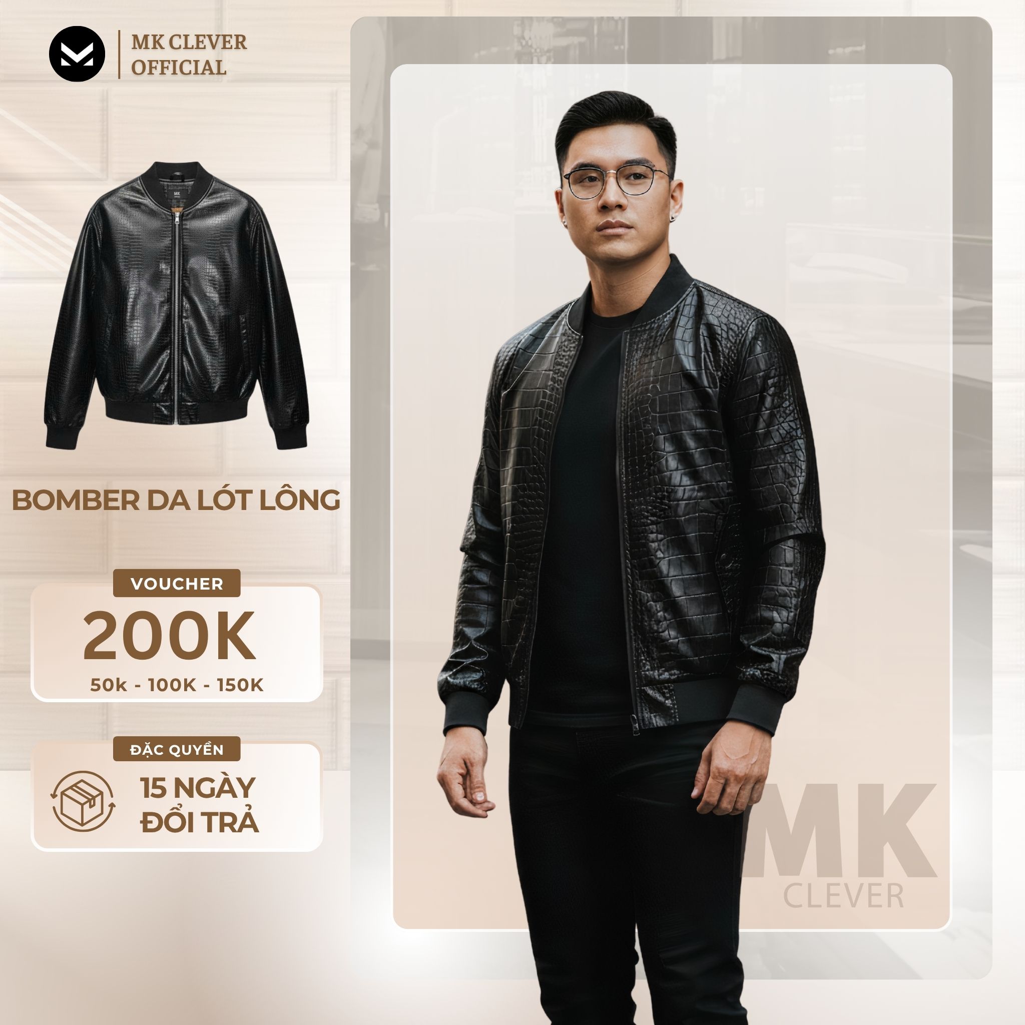 MK - Áo Khoác Bomber Da Lót Lông