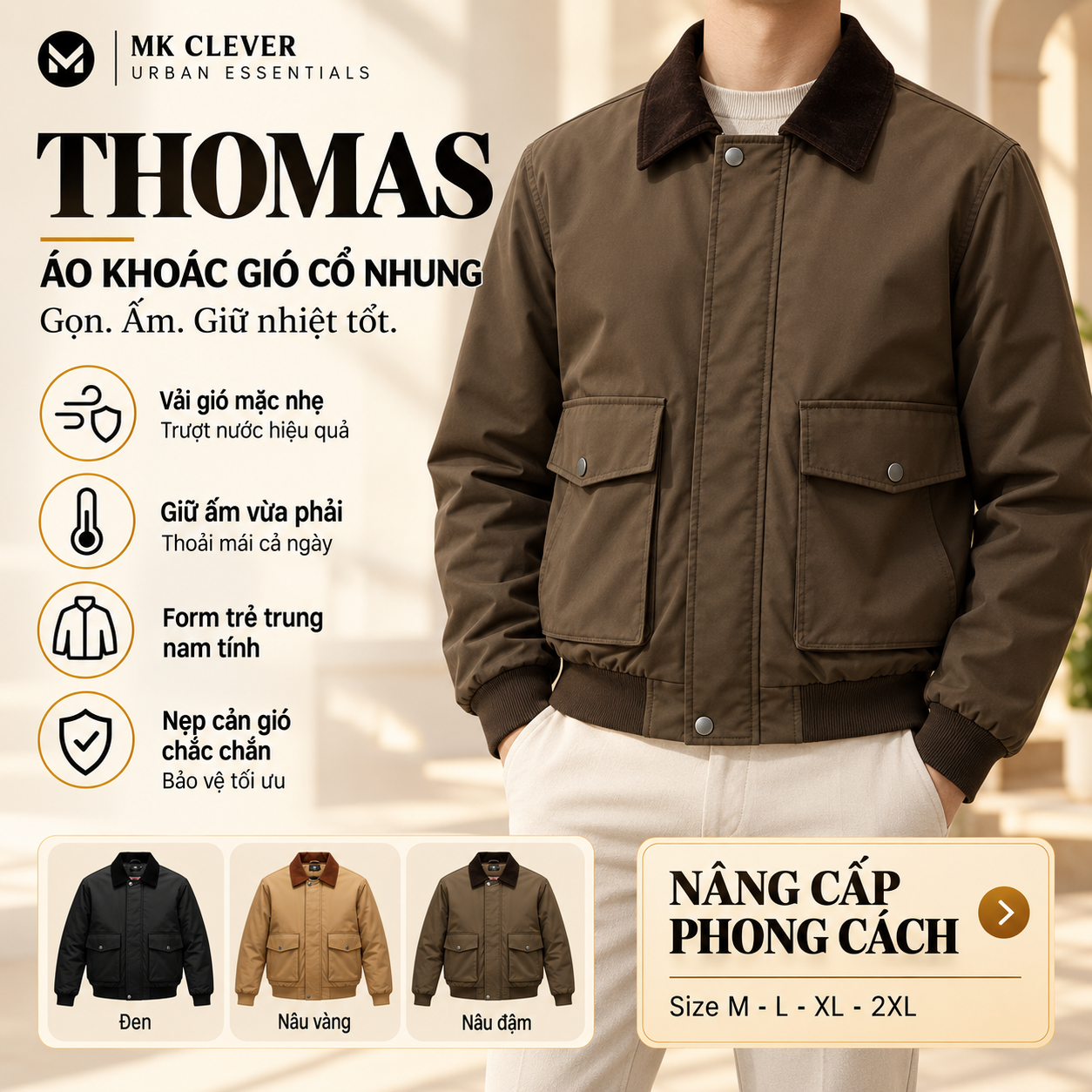 MK - Áo khoác gió cổ nhung Thomas