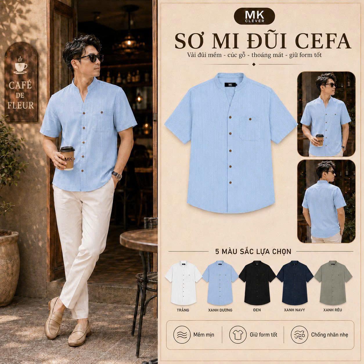 MK - Áo sơ mi đũi cổ tàu Cefa