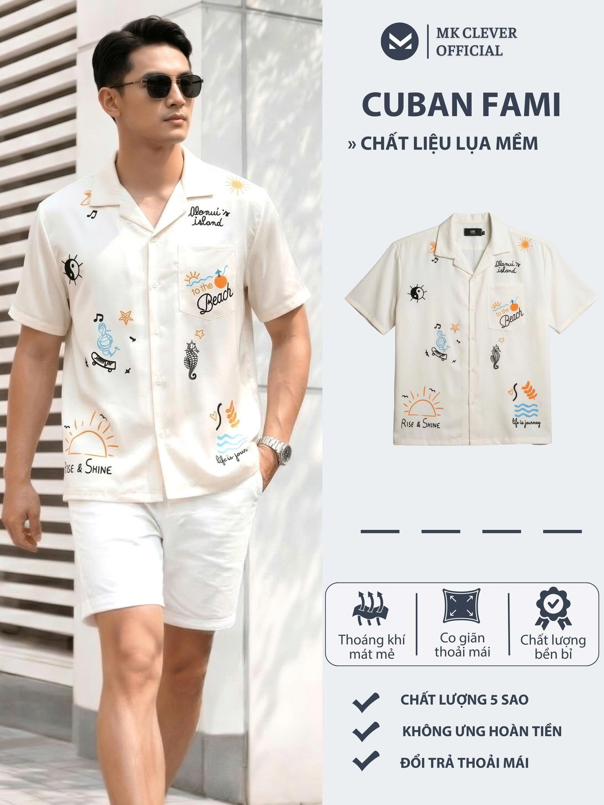 MK - Sơ mi cuban Lụa Hàn Fami