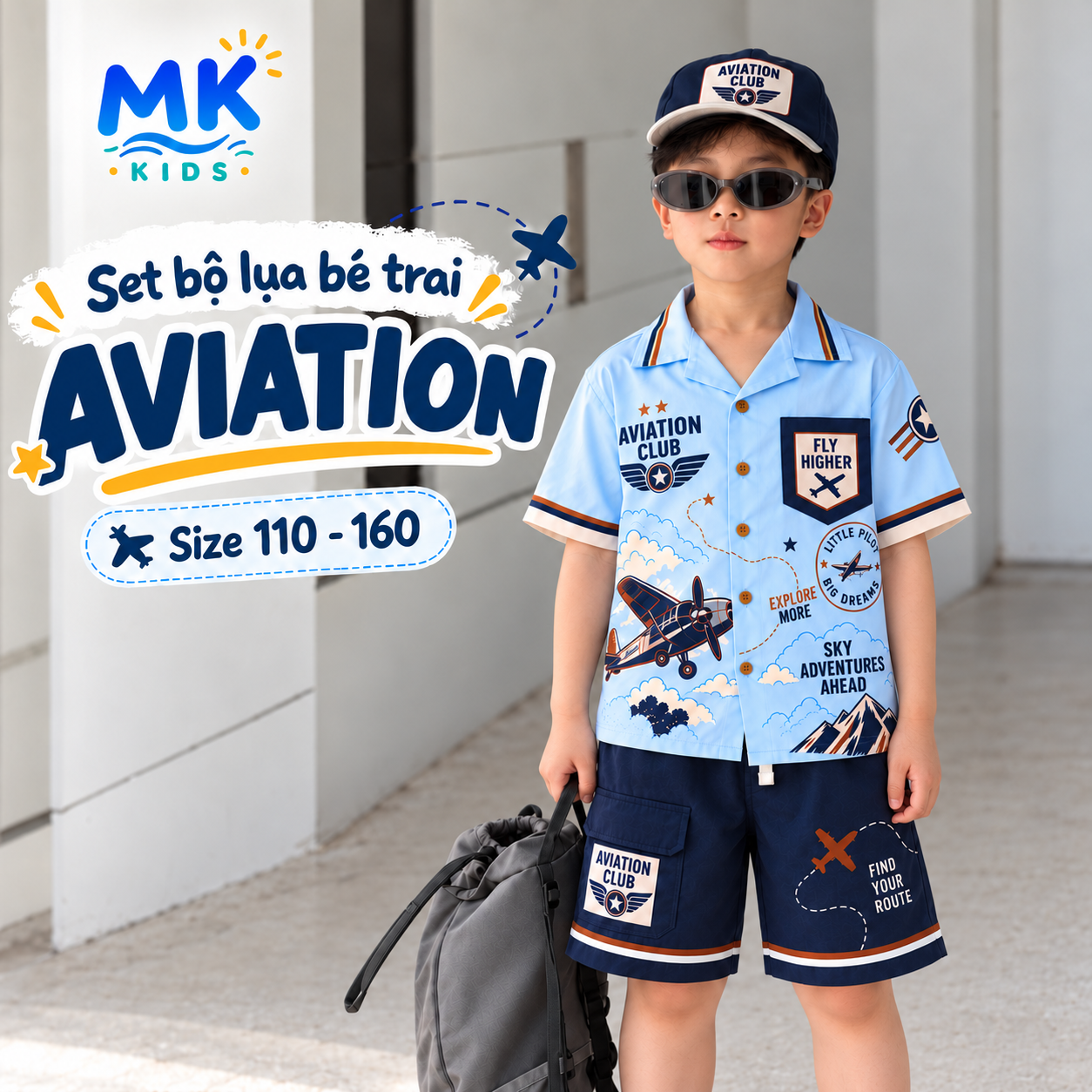 Set bộ lụa bé trai Aviation MK KIDS