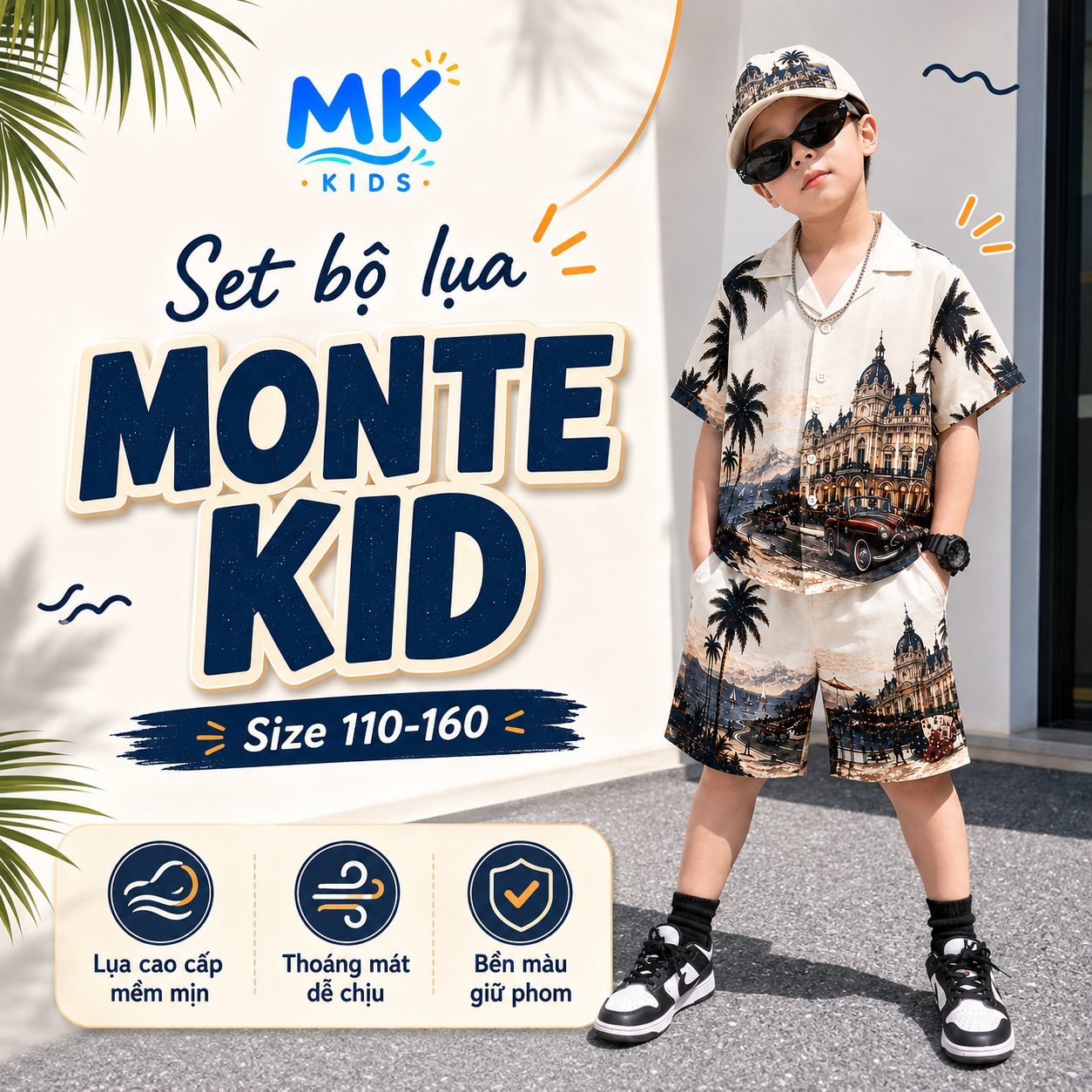 Set bộ lụa bé trai Monte Kid