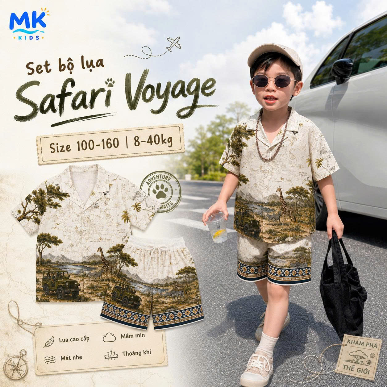 Set bộ lụa bé trai Safari Voyage Kid