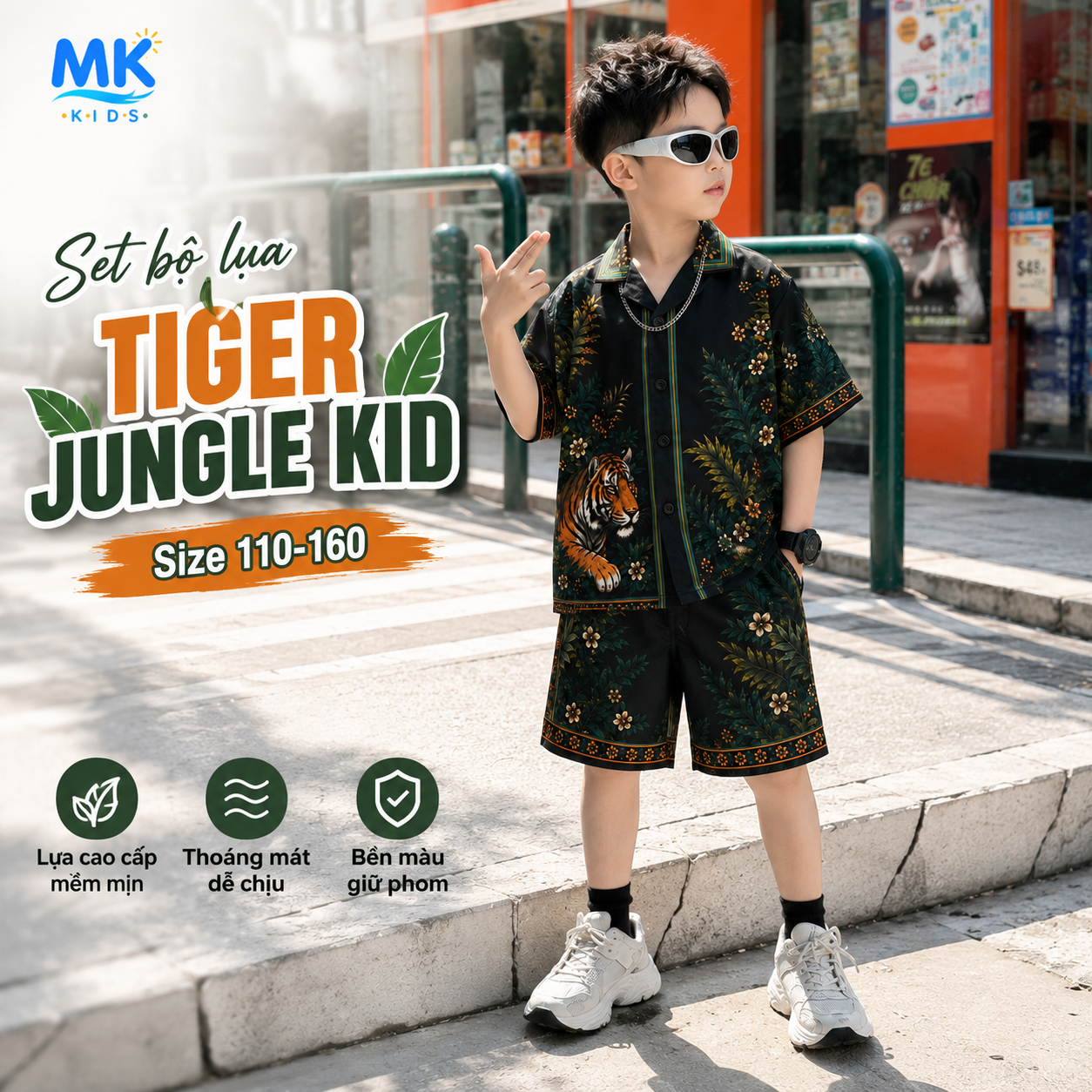 Set bộ lụa bé trai Tiger Jungle Kid