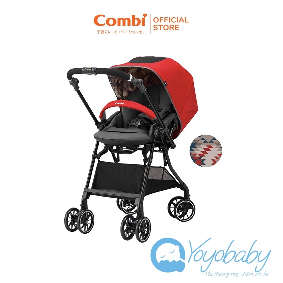 Xe đẩy Combi Sugocal Compact 4 bánh quay tự động màu đỏ