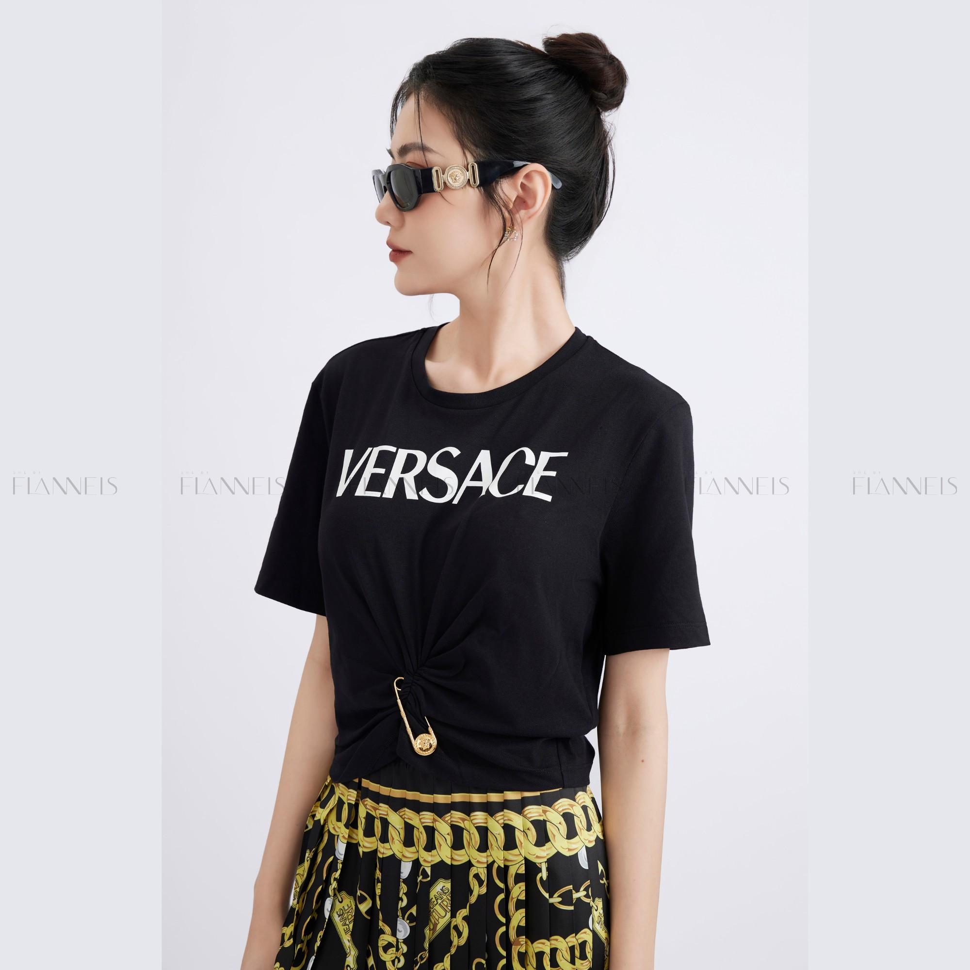 Ao Crop Top Versace Black Logo Printed 1010259 1A00769 2B020