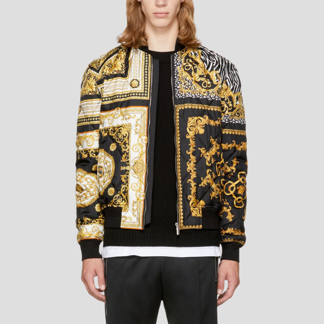 Áo Khoác Bomber Versace Silk Black With Baroque Logo Printed