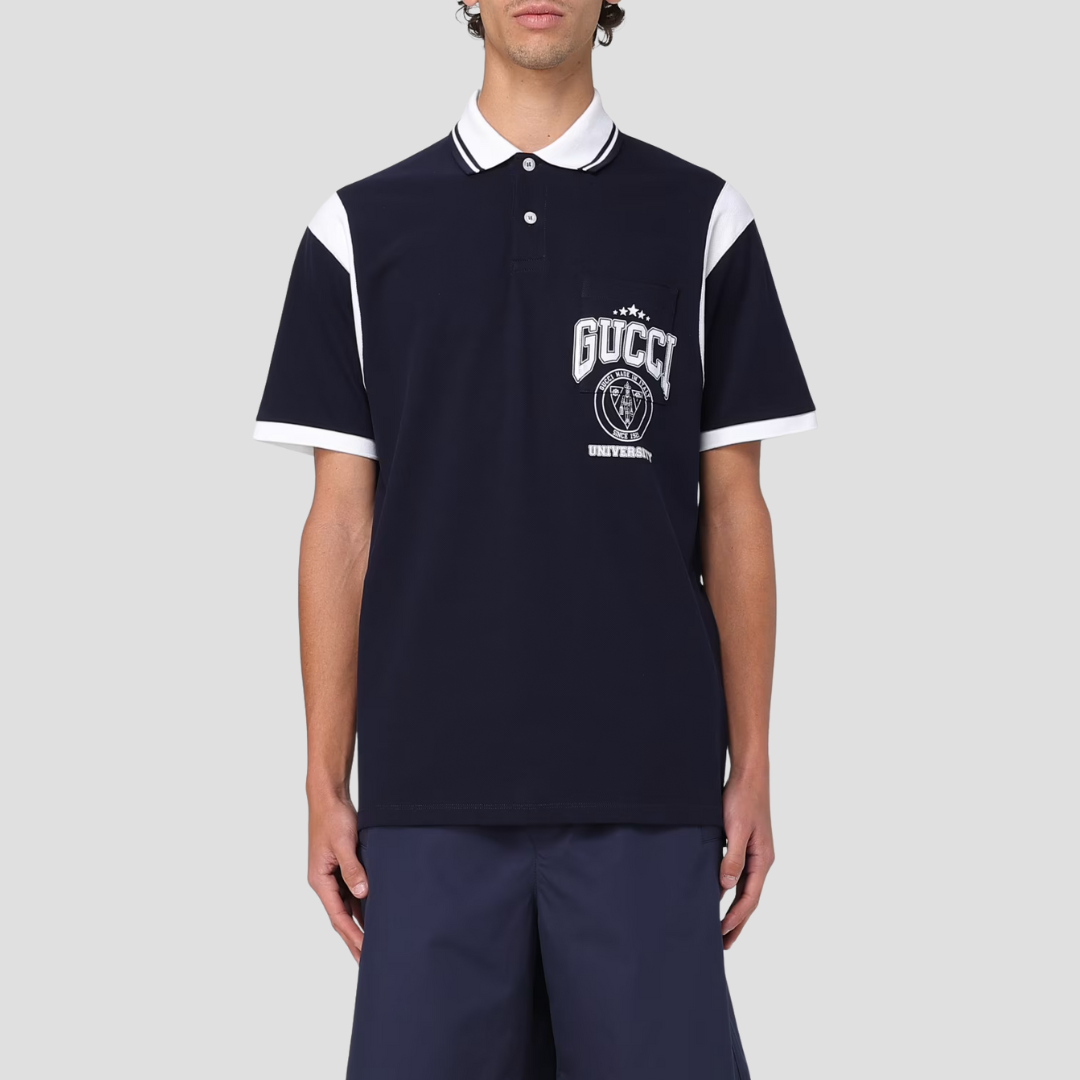 Áo Polo Gucci Cotton Piquet With Print In Navy - 811426 XJG2A 4027