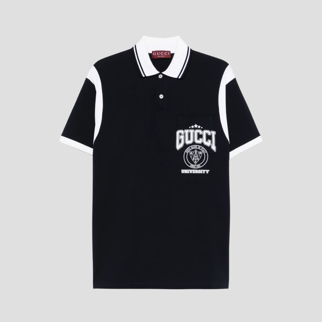 Áo Polo Gucci Cotton Piquet With Print In Navy - 811426 XJG2A 4027