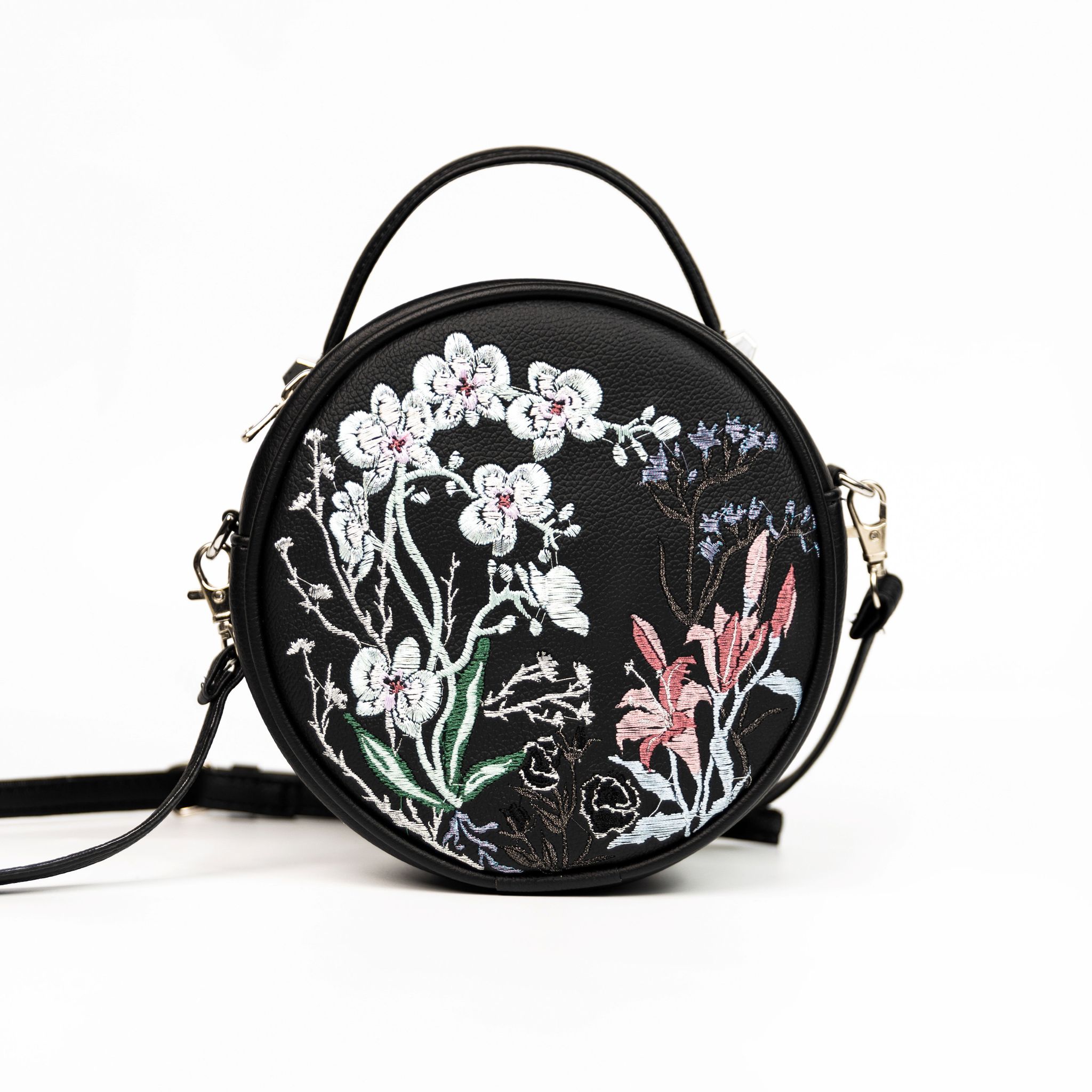 Florabom Track 3 - Embroidered Round Bag - Black