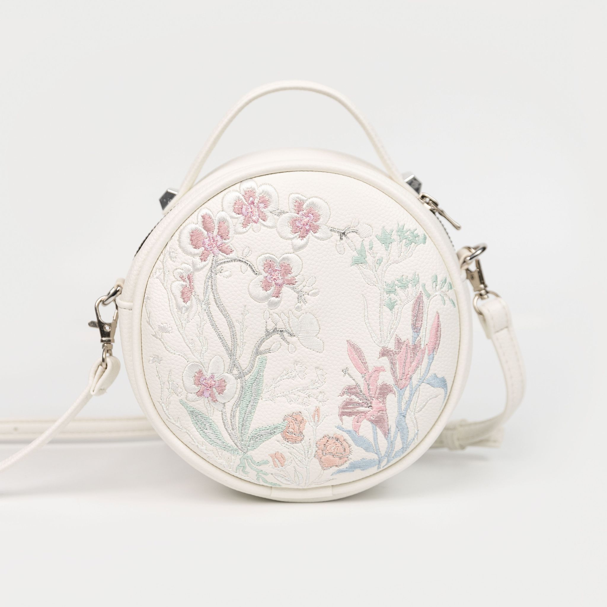Florabom Track 3 - Embroidered Round Bag  - White