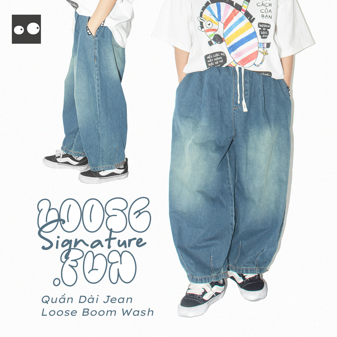 Quần Dài Jean Loose.Fun Boom Wash Xanh Đậm Bạc