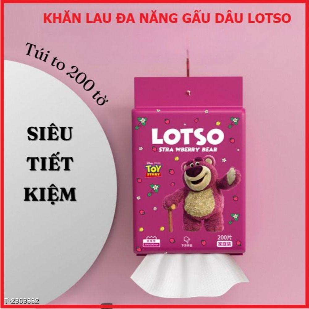 KHĂN LAU ĐA NĂNG GẤU DÂU LOTSO BỊCH 200 TỜ MỀM MẠI ÊM ÁI CTB414 - BECHIP