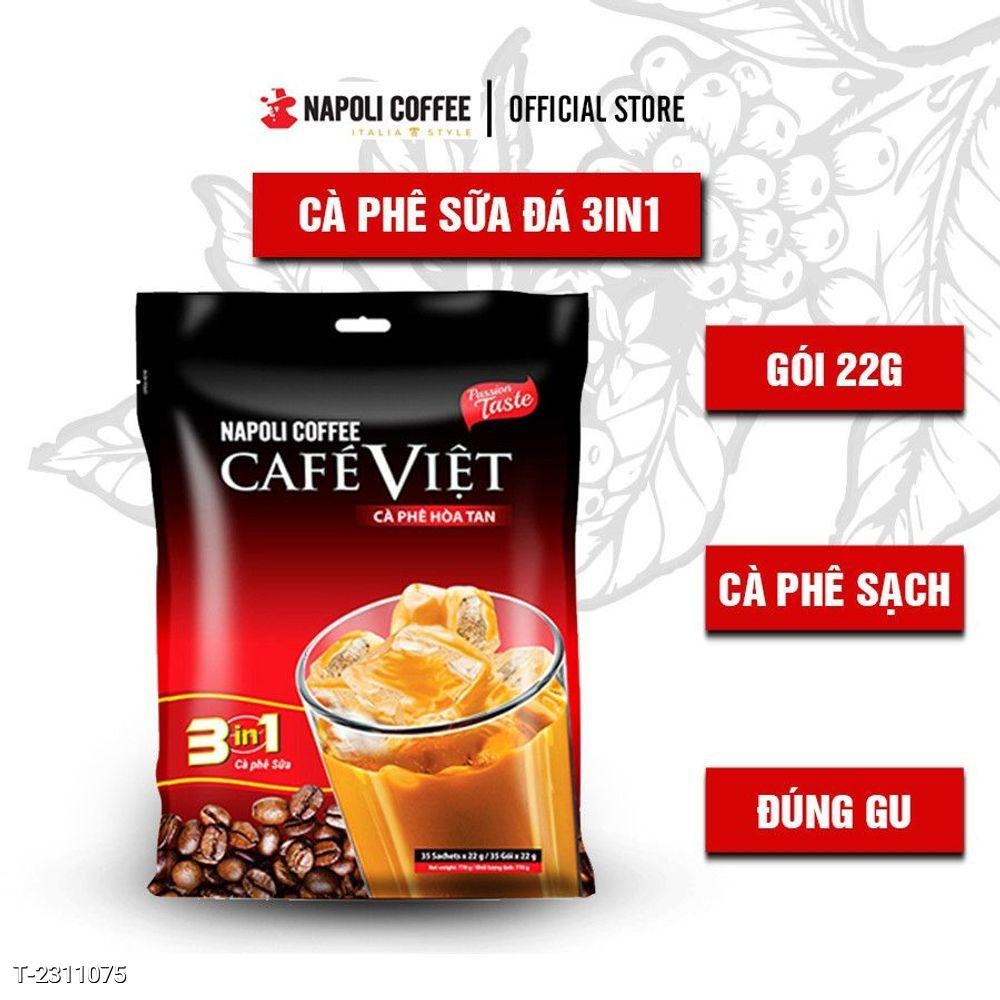 Combo 2 túi cà phê sữa hòa tan 3in1 chuyên uống nóng và đá Napoli Coffee Cafe sạch (50 gói x 16g & 35 gói x 22g)