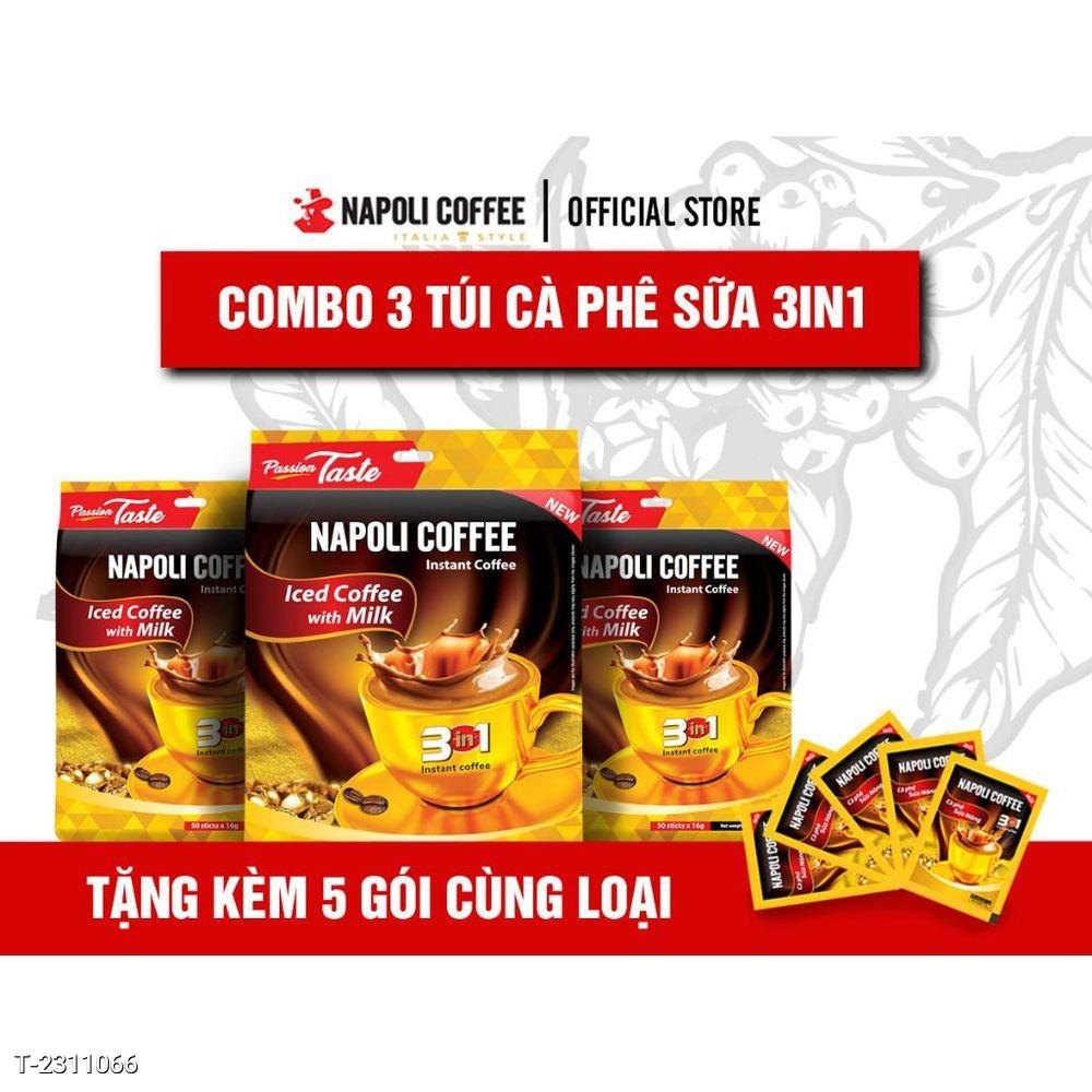 [Combo 3 túi] Cà phê hòa tan sữa nóng 3in1 Napoli Coffee 50 gói x 16gr - Tặng kèm 5 gói cùng loại