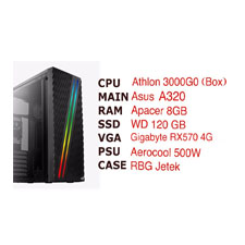 PC AMD Athlon 3000G0 3.5 GHz/Main A320/Ram 8G/Vga RX570-4G/SSD 120G/PSU 500W/Case RBG Aerocol