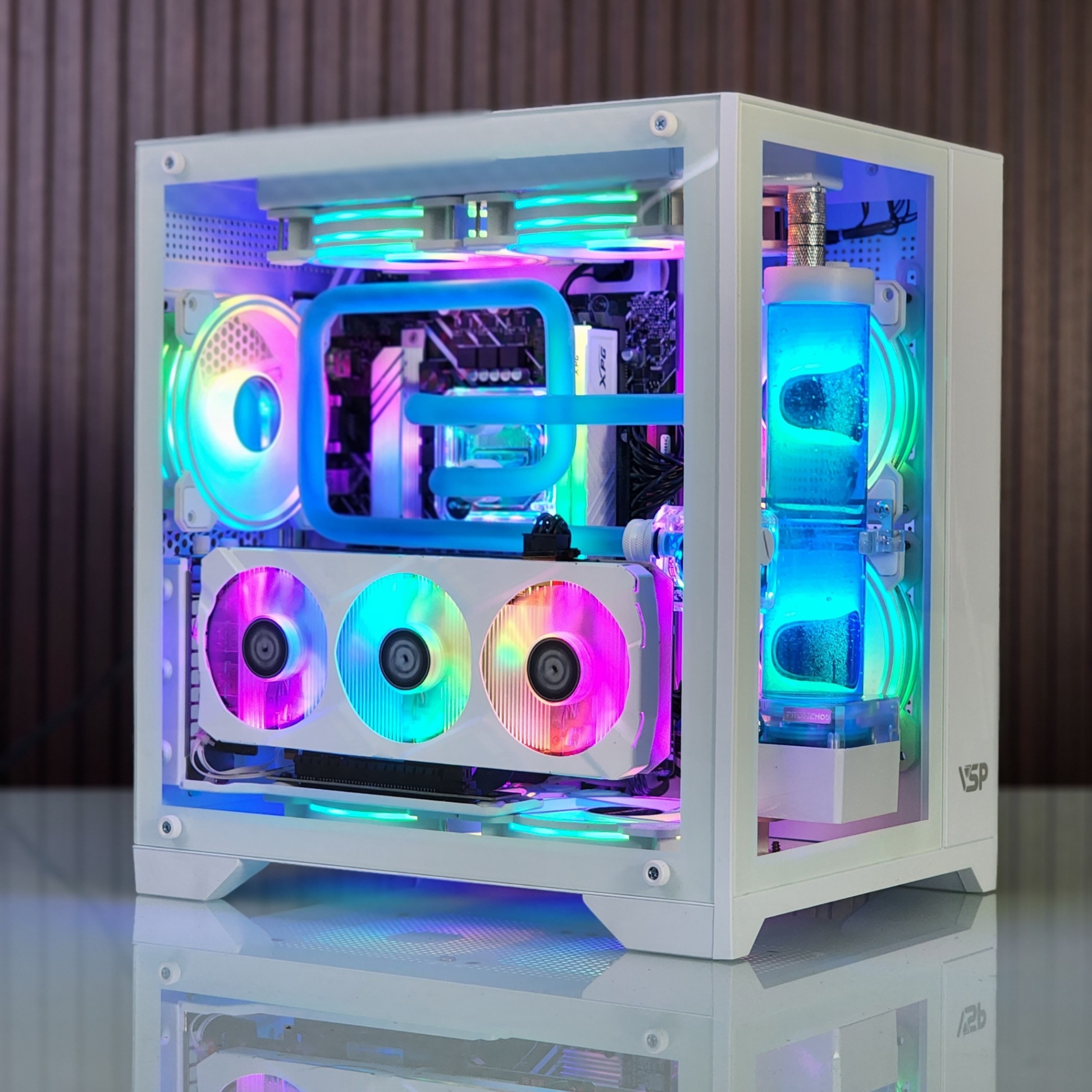 PC MQCW01 CUSTOM WATER WHITE I0mz/ Asuk/Adata DD5 12400F 4.4Ghs B66R4 16Gb bus 3200X2/SSD Kingston 500GB/Vga Galax GTX 1660S 6Gb White/ 650W/ Custom 240 ARGB/ Dựng Vga