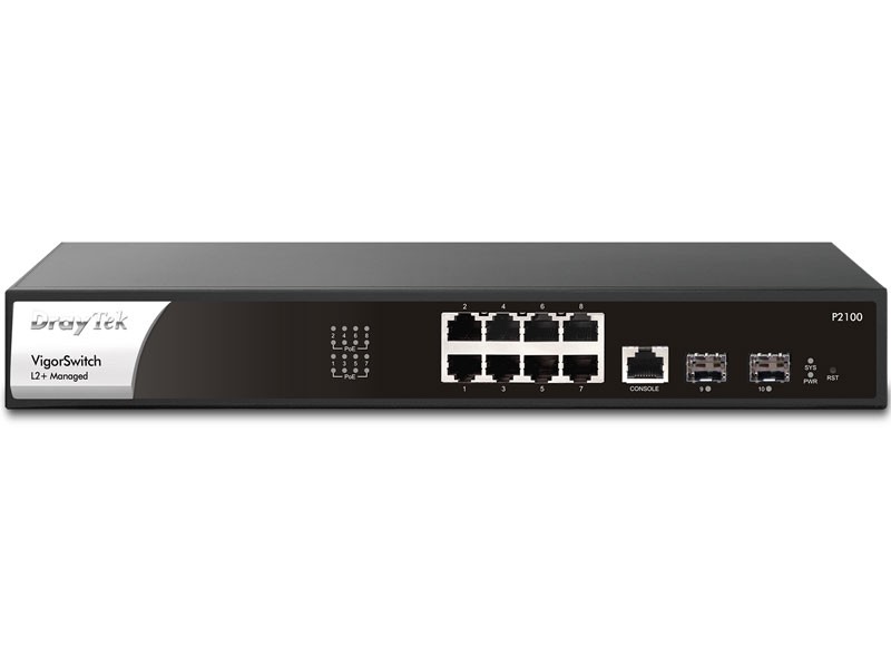 Switch Draytek VigorSwitch P2100 8 Port Rj45 10/100/1000 PoE + 2 port SFP, Vlan