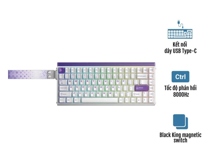 Keyboard cơ AULA HERO 84 có dây Tím Trắng / Black King magnetic Switch