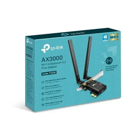 Card mạng TP-Link AX3000 Archer TX55E Wifi 6 + Bluetooth 5.3 /PCIe/ 2 băng tần 2.4Ghz/5Ghz