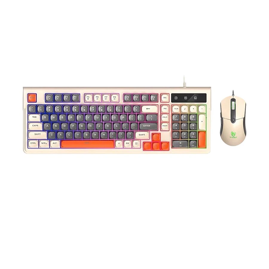 Combo Keyboard + Mouse T-Wolft TF330 / Led/ Dây USB/ Milk Tea + Gray