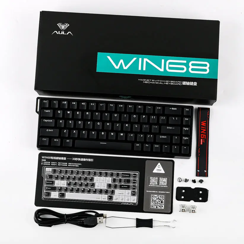 Keyboard cơ AULA WIN68HE ĐEN/ Dây / Gray Wood magnetic switch