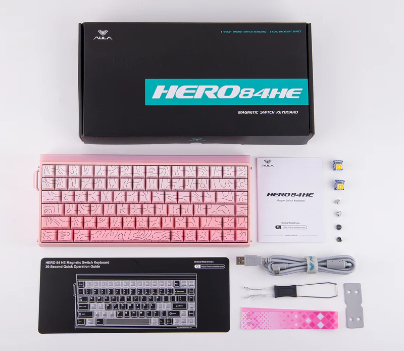 Keyboard cơ HERO84HE Trắng hồng gradient contour/ Dây / Dragon King magnetic switch
