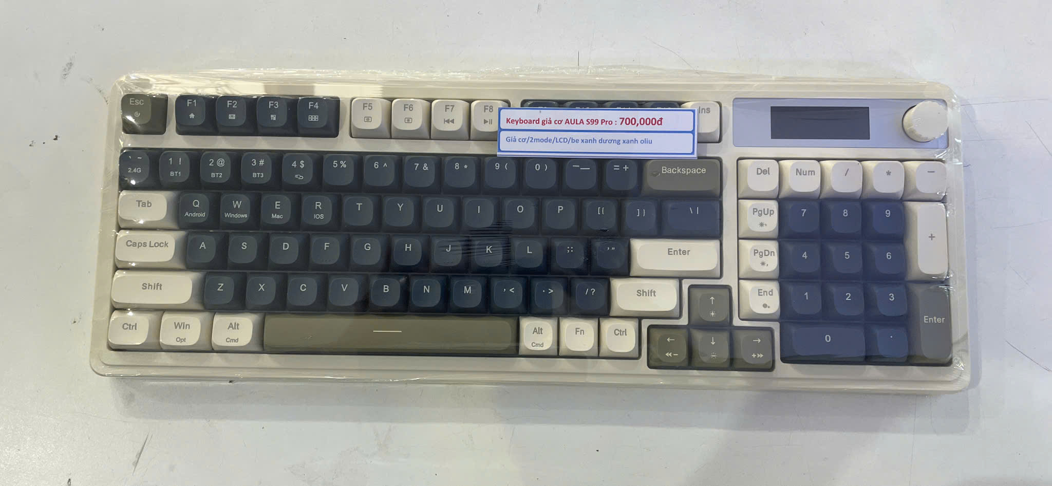 Keyboard giả cơ AULA S99 Pro/ 2 Mode / LCD / Be xanh dương xanh oliu