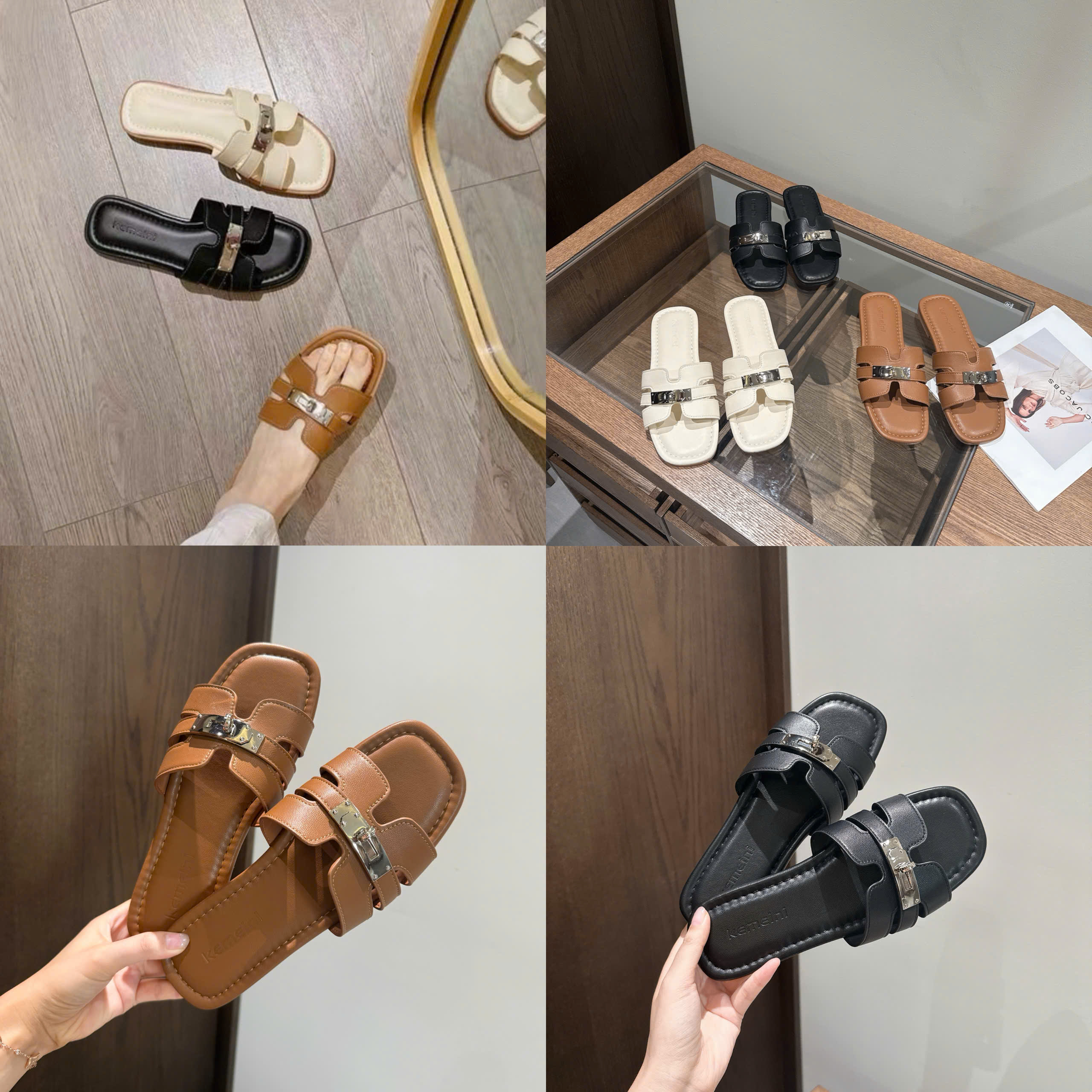 1819-8# Dép da đế bệt chữ H fullbox