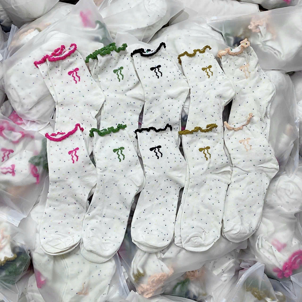 0808# Set tất cổ ren họa tiết nơ