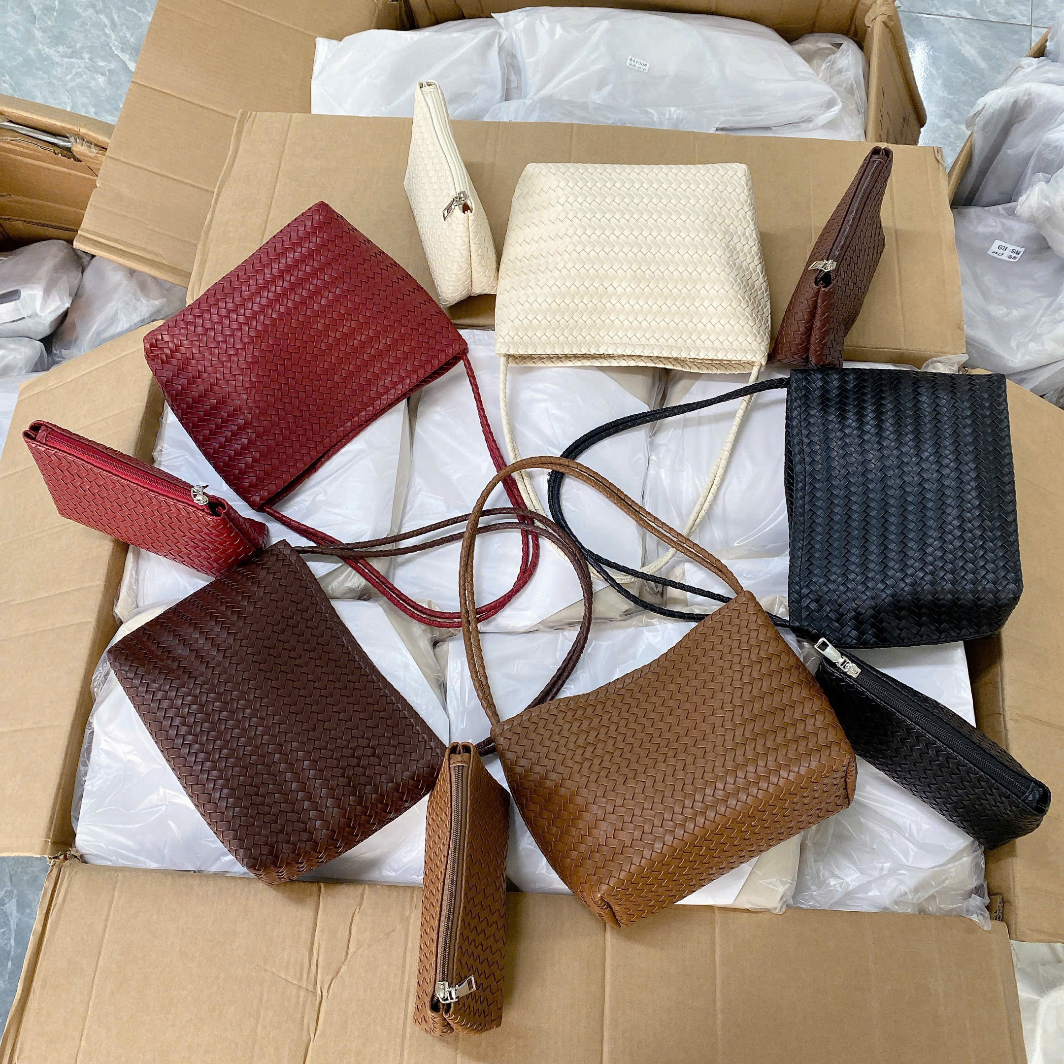 274# Set túi dáng đứng da đan